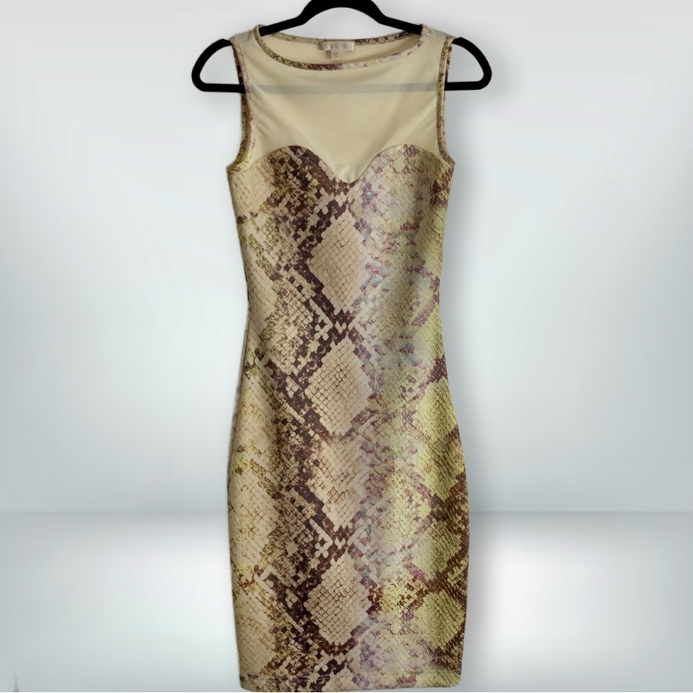 NWoT Guess Amanda Snakeskin Fitted Dress Mesh Glam Multi Color, size S